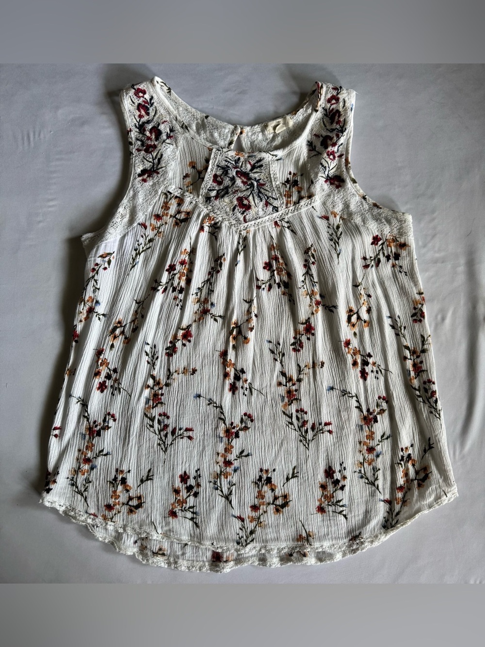 Mason & Belle Floral Embroidered Lace Tank Top White Boho Medium - Picture 5 of 9